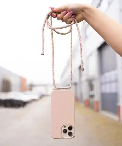 Coverzs Coverzs iPhone 16 Pro siliconen hoesje met koord (roze)