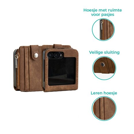 ShieldCase® ShieldCase Samsung Galaxy Z Flip 6 / Z Flip 7 FE leren hoesje met afneembare portemonnee (bruin)
