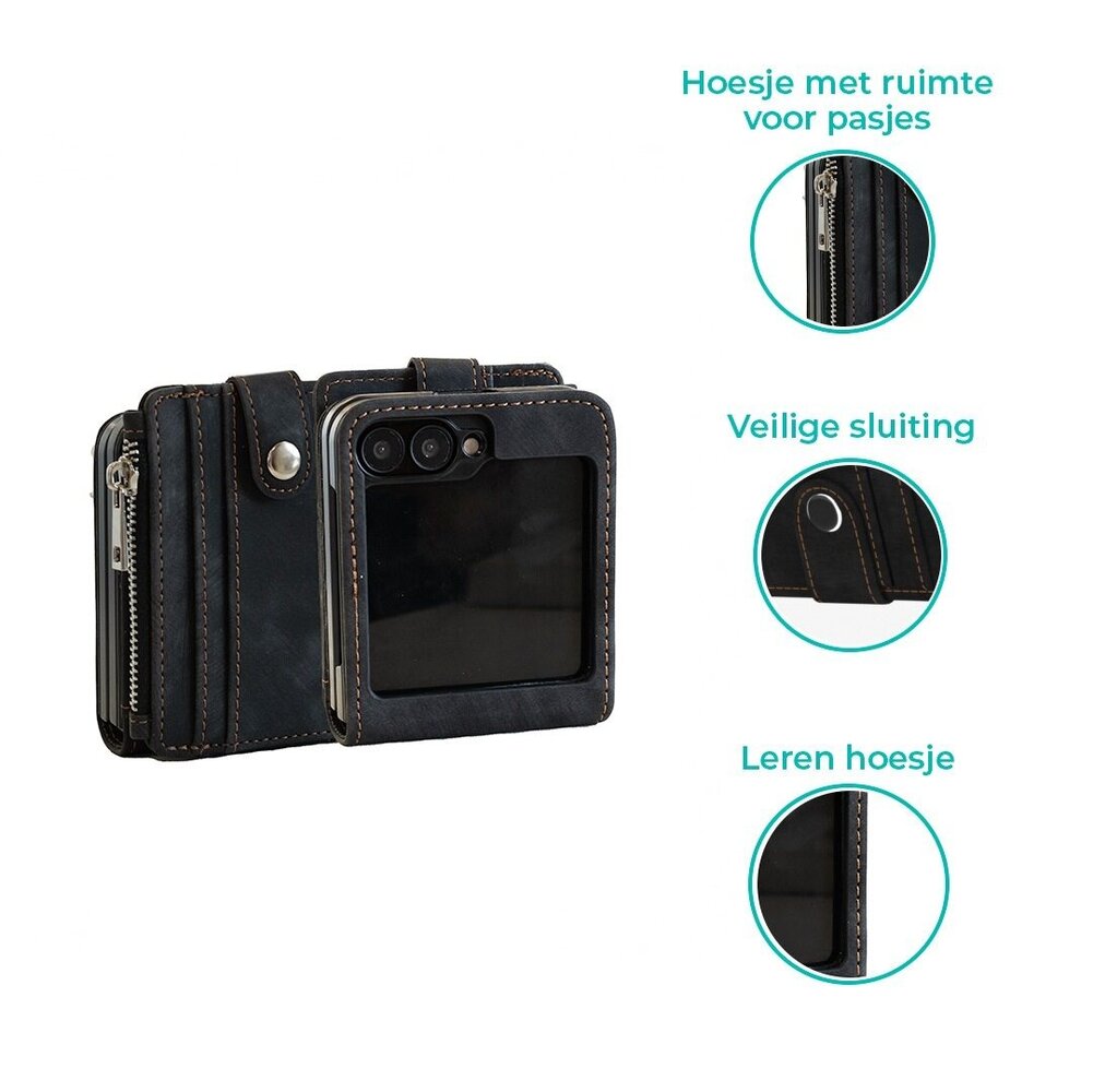 ShieldCase® ShieldCase Samsung Galaxy Z Flip 6 / Z Flip 7 FE leren hoesje met afneembare portemonnee (zwart) ShieldCase® ShieldCase Samsung Galaxy Z Flip 6 / Z Flip 7 FE leren hoesje met afneembare portemonnee (zwart)