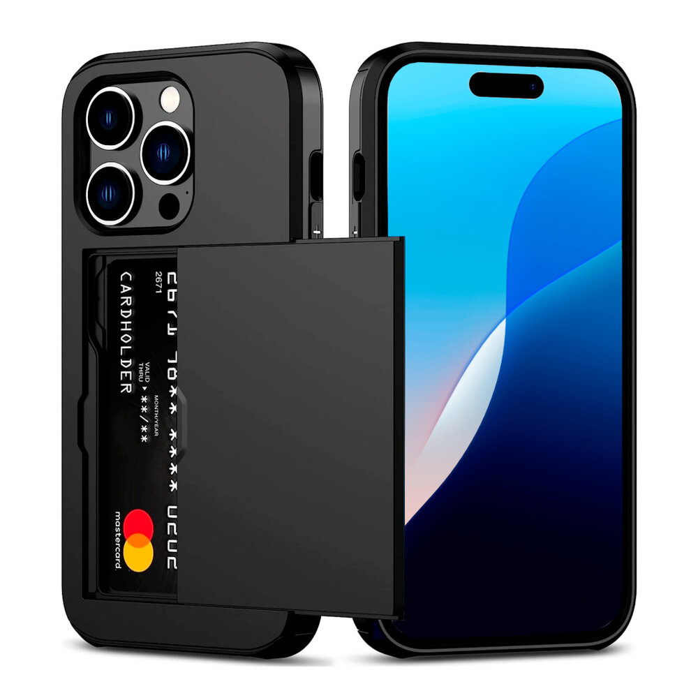 ShieldCase® ShieldCase iPhone 16 Pro Max kaarthouder case met slider (zwart) ShieldCase® ShieldCase iPhone 16 Pro Max kaarthouder case met slider (zwart)