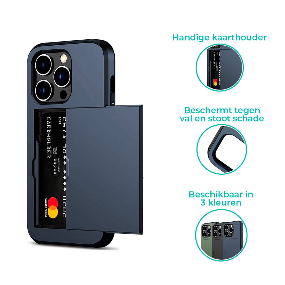 ShieldCase® ShieldCase iPhone 16 Pro Max kaarthouder case met slider (donkerblauw) ShieldCase® ShieldCase iPhone 16 Pro Max kaarthouder case met slider (donkerblauw)