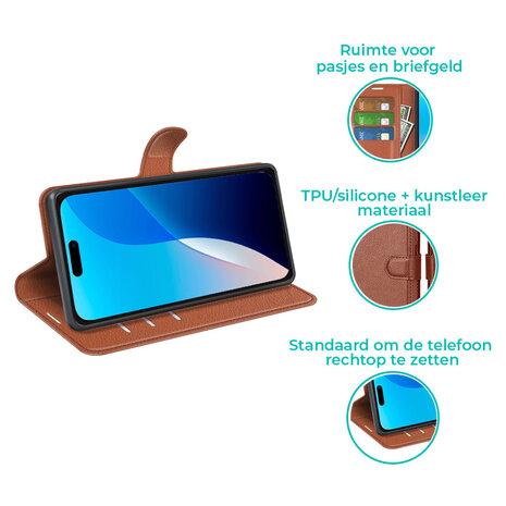 ShieldCase® ShieldCase iPhone 16 Plus bookcase (bruin) ShieldCase® ShieldCase iPhone 16 Plus bookcase (bruin)