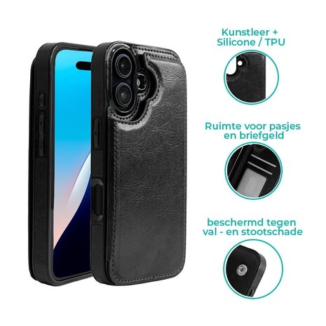 ShieldCase® ShieldCase iPhone 16 Plus Wallet case (zwart) ShieldCase® ShieldCase iPhone 16 Plus Wallet case (zwart)