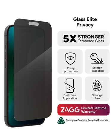 ZAGG InVisibleShield iPhone 15/16 Plus Glass Elite Privacy screenprotector ZAGG InVisibleShield iPhone 15/16 Plus Glass Elite Privacy screenprotector