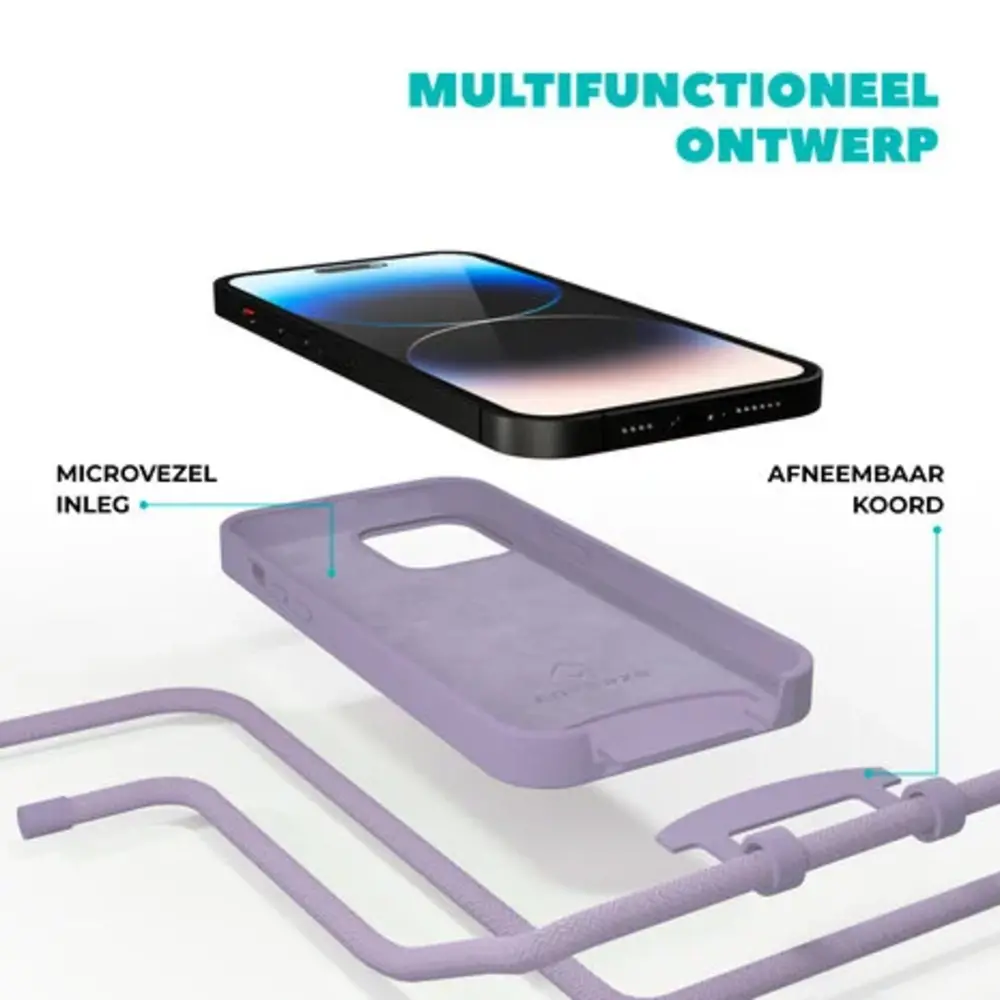 Coverzs Coverzs iPhone 16 Pro siliconen hoesje met koord (paars)