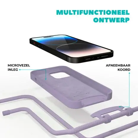 Coverzs Coverzs iPhone 16 Pro siliconen hoesje met koord (paars)