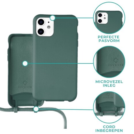Coverzs Coverzs Silicone case met koord iPhone 11 (donkergroen)
