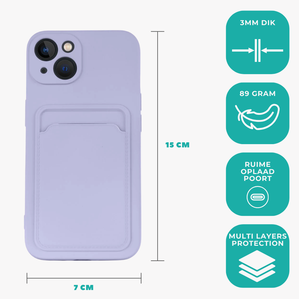 ShieldCase® ShieldCase iPhone 13 siliconen hoesje met pasjeshouder (Paars)