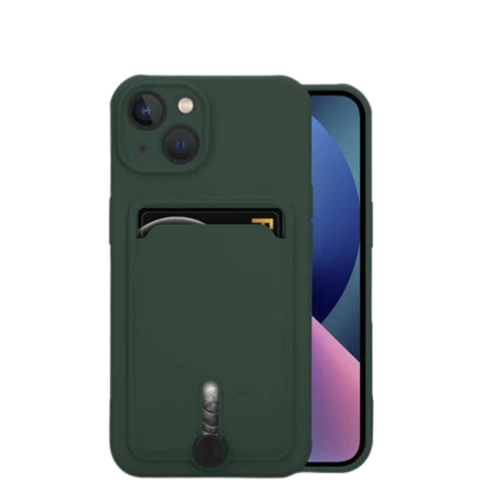 Coverzs Coverzs iPhone 13 pasjeshouder hoesje met schuifknop (groen) Coverzs Coverzs iPhone 13 pasjeshouder hoesje met schuifknop (groen)