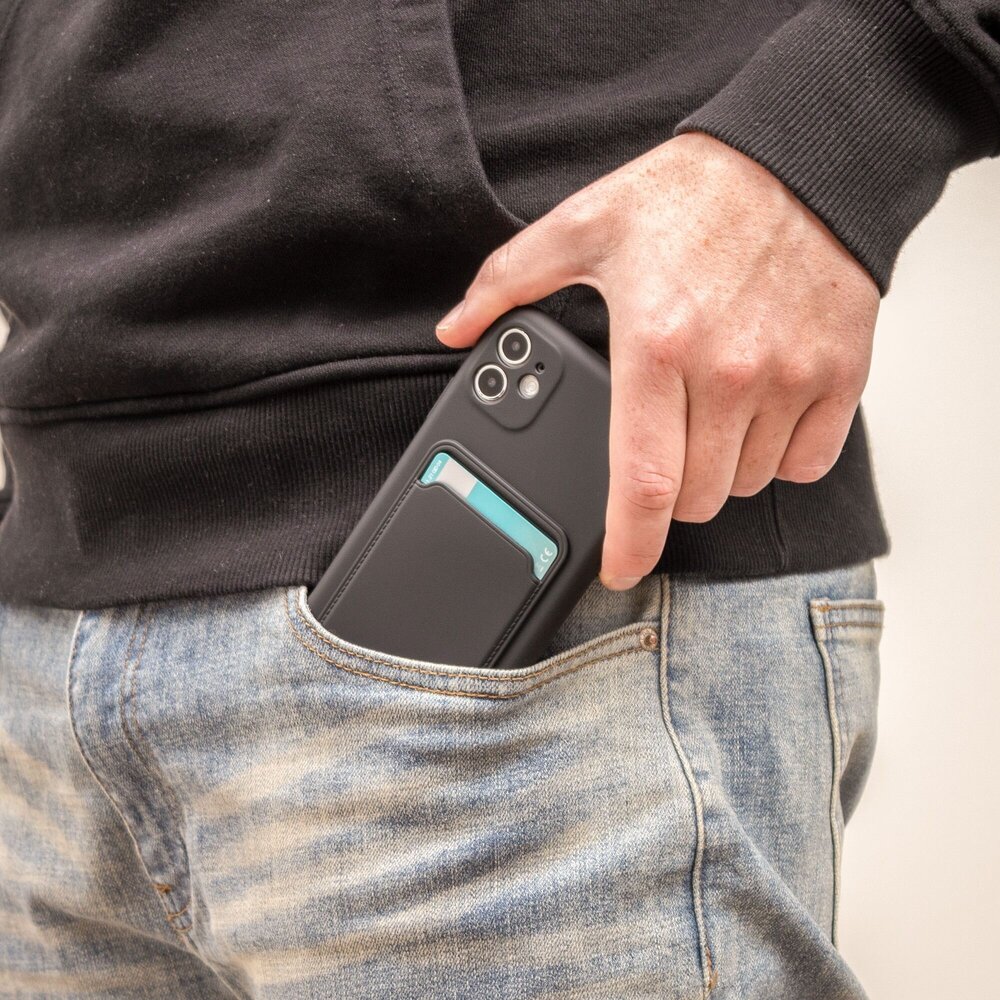 ShieldCase® ShieldCase iPhone 12 Pro siliconen hoesje met pasjeshouder (zwart)