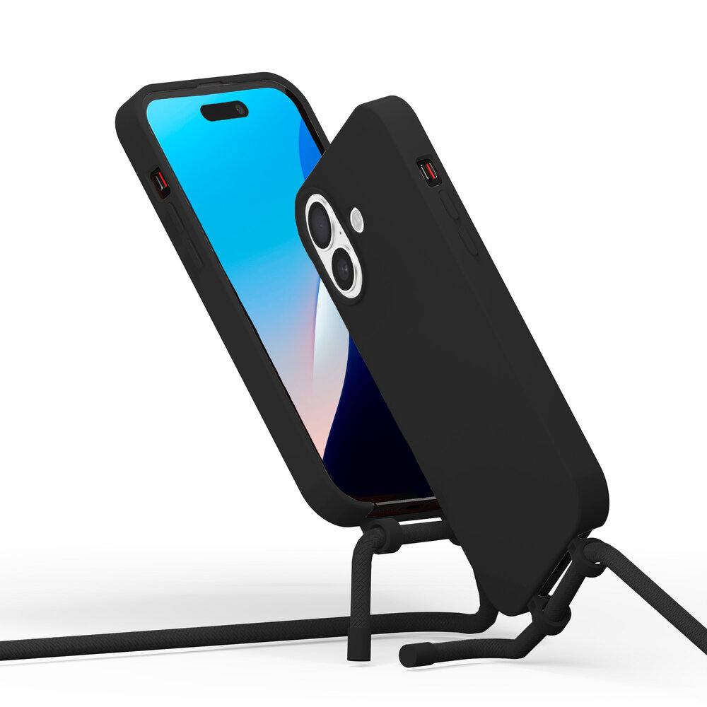 Coverzs Coverzs iPhone 16 siliconen hoesje met koord (zwart)