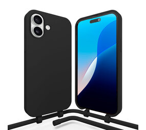 Coverzs iPhone 16 Plus siliconen hoesje met koord (zwart)