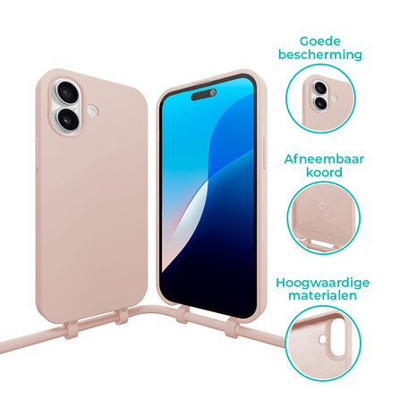 Coverzs Coverzs iPhone 16 siliconen hoesje met koord (roze)