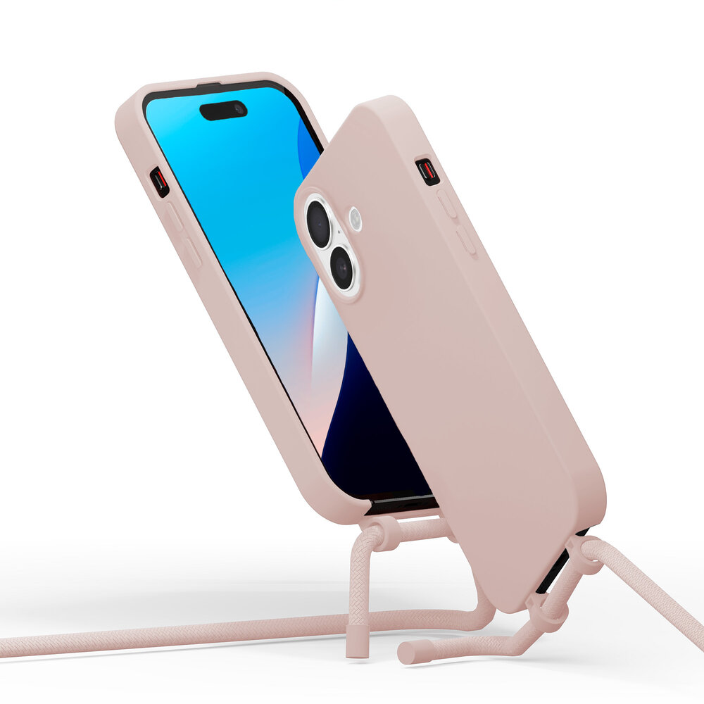 Coverzs Coverzs iPhone 16 Plus siliconen hoesje met koord (roze)