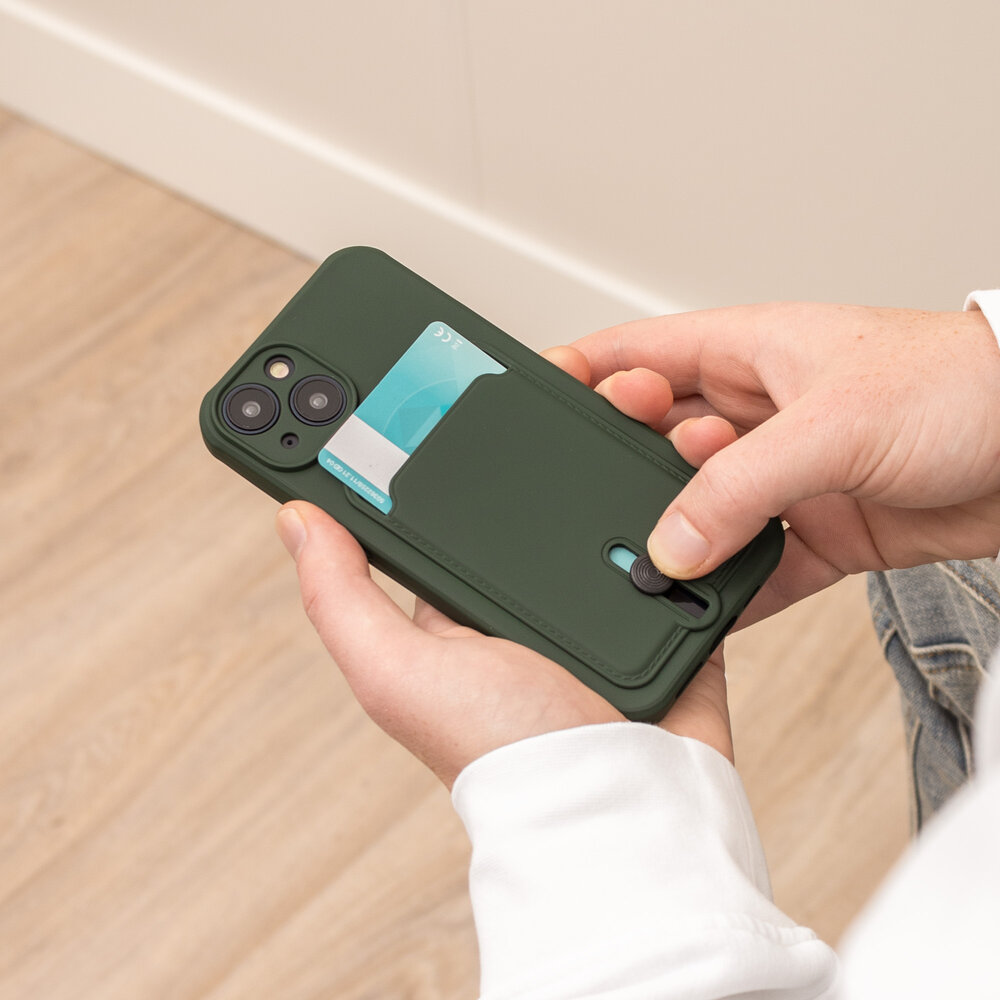 Coverzs Coverzs iPhone 12 pasjeshouder hoesje met schuifknop (groen) Coverzs Coverzs iPhone 12 pasjeshouder hoesje met schuifknop (groen)