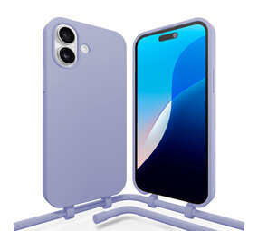 Coverzs iPhone 16 siliconen hoesje met koord (paars)