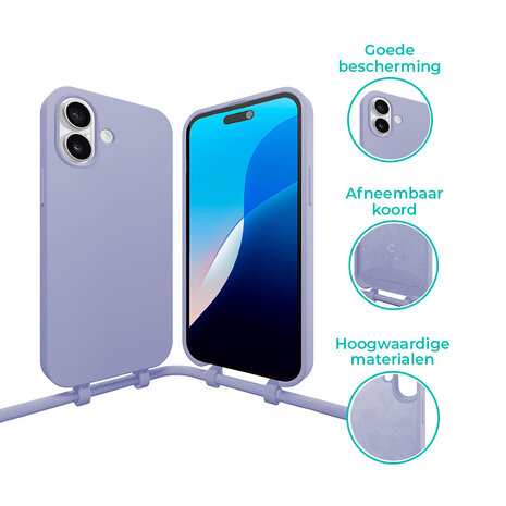 Coverzs Coverzs iPhone 16 siliconen hoesje met koord (paars)