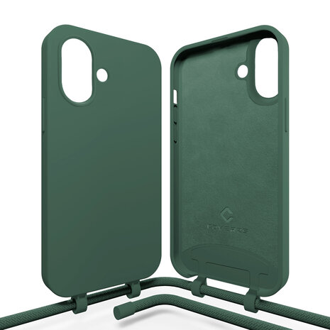 Coverzs Coverzs iPhone 16 siliconen hoesje met koord (donkergroen)