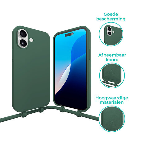Coverzs Coverzs iPhone 16 siliconen hoesje met koord (donkergroen)