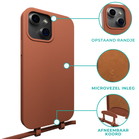 Coverzs Coverzs Silicone case met koord iPhone 14 Plus (bruin)