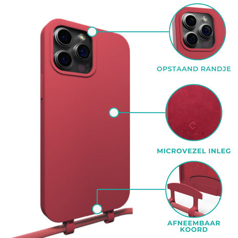 Coverzs Coverzs iPhone 15 silicone hoesje met koord (rood)