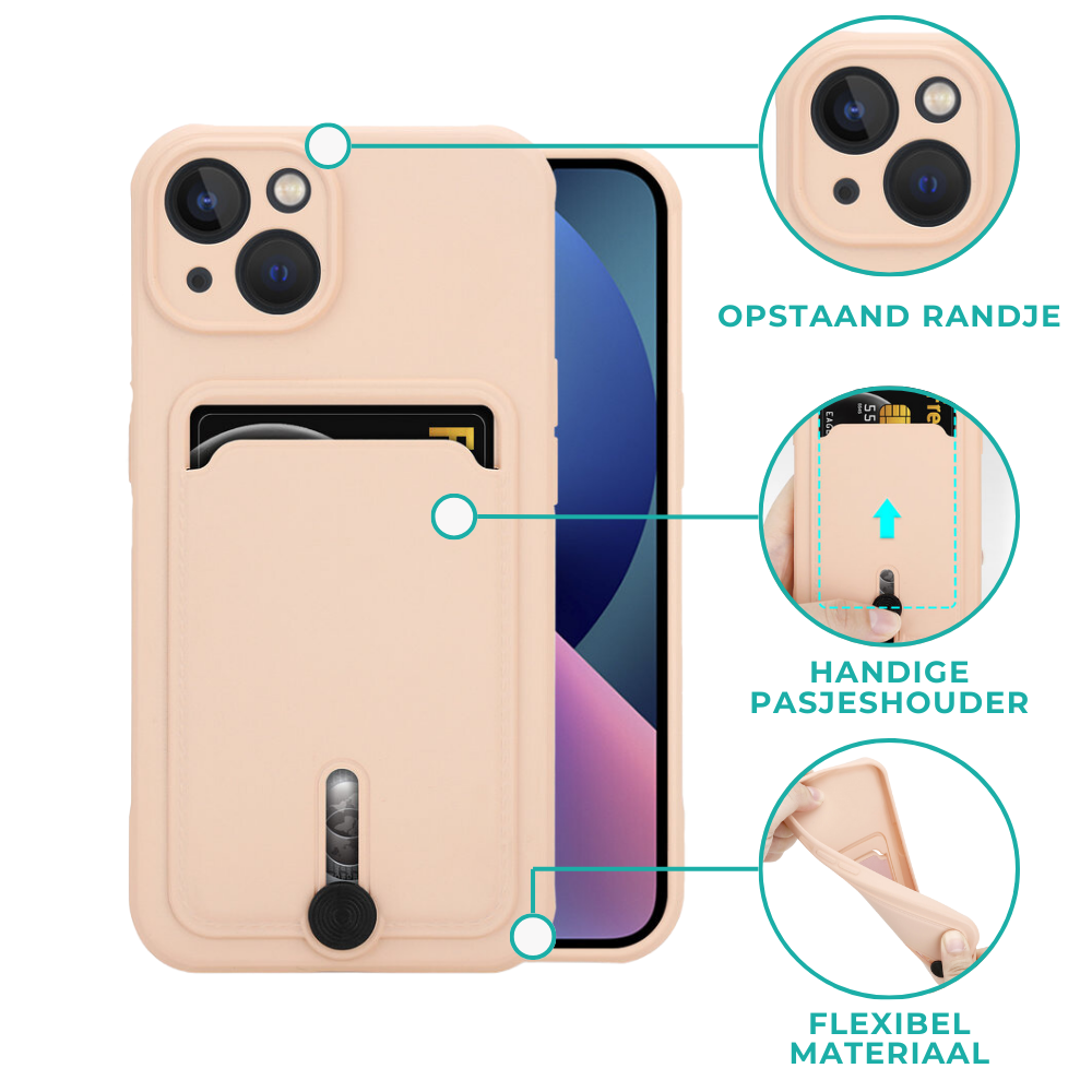 Coverzs Coverzs iPhone 13 pasjeshouder hoesje met schuifknop (roze) Coverzs Coverzs iPhone 13 pasjeshouder hoesje met schuifknop (roze)