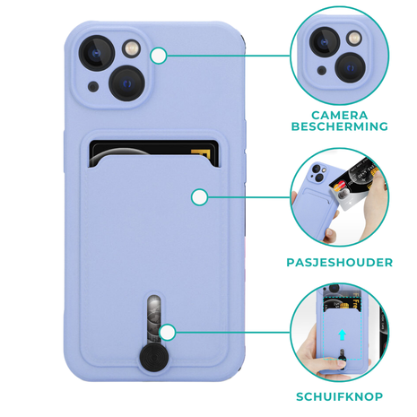 Coverzs Coverzs iPhone 13 Pro pasjeshouder hoesje met schuifknop (paars) Coverzs Coverzs iPhone 13 Pro pasjeshouder hoesje met schuifknop (paars)