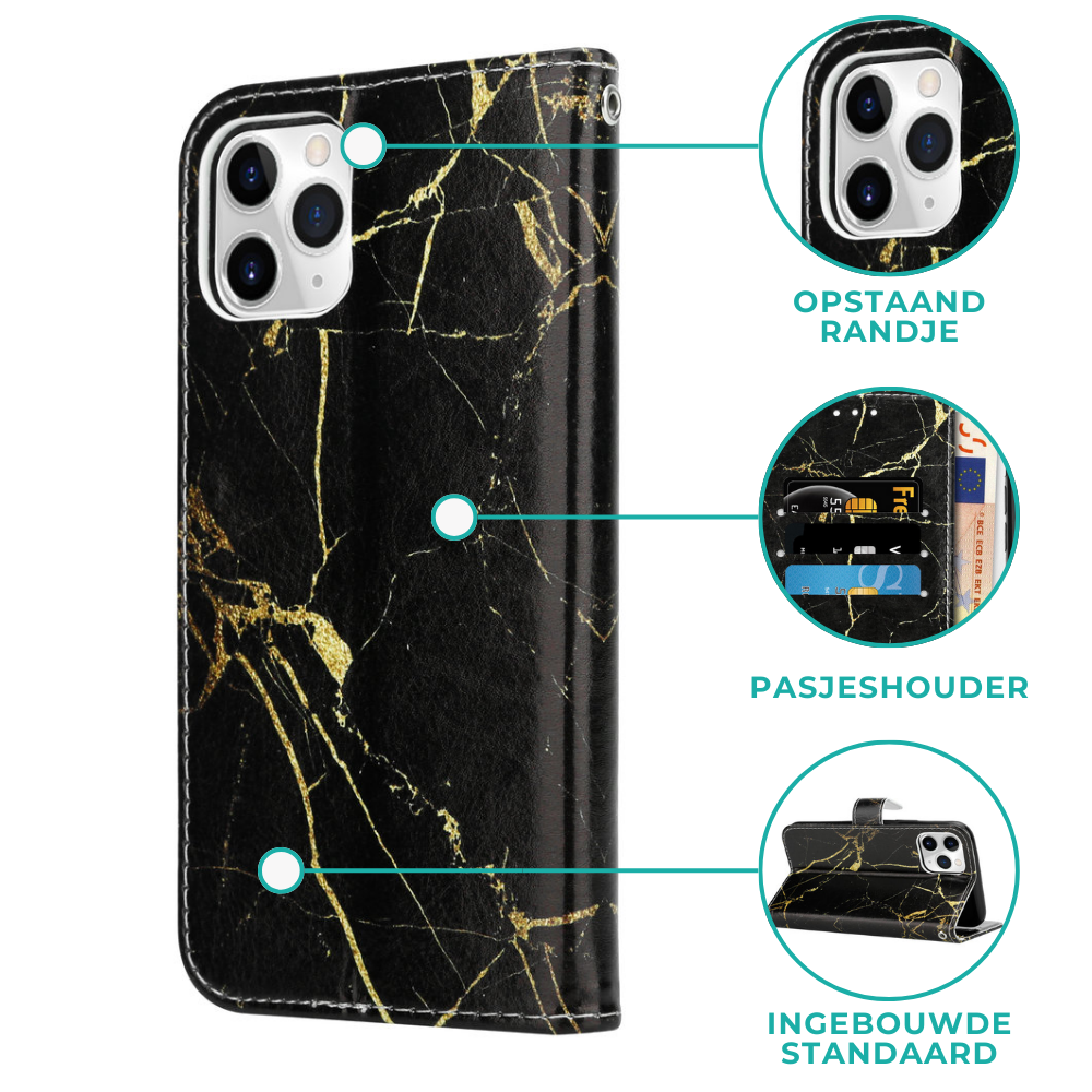 ShieldCase® Shieldcase Amazing Black Marmer iPhone 12 Bookcase ShieldCase® Shieldcase Amazing Black Marmer iPhone 12 Bookcase