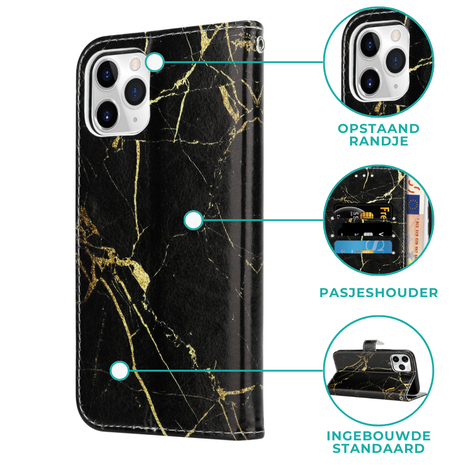 ShieldCase® Shieldcase Amazing Black Marmer iPhone 12 Bookcase ShieldCase® Shieldcase Amazing Black Marmer iPhone 12 Bookcase