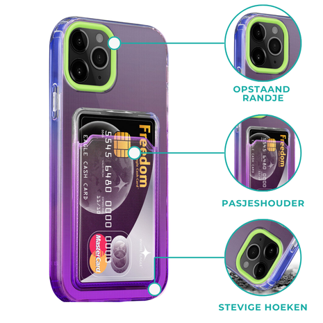 ShieldCase® ShieldCase iPhone 13 Mini hoesje colorful pasjeshouder (groen/paars) ShieldCase® ShieldCase iPhone 13 Mini hoesje colorful pasjeshouder (groen/paars)