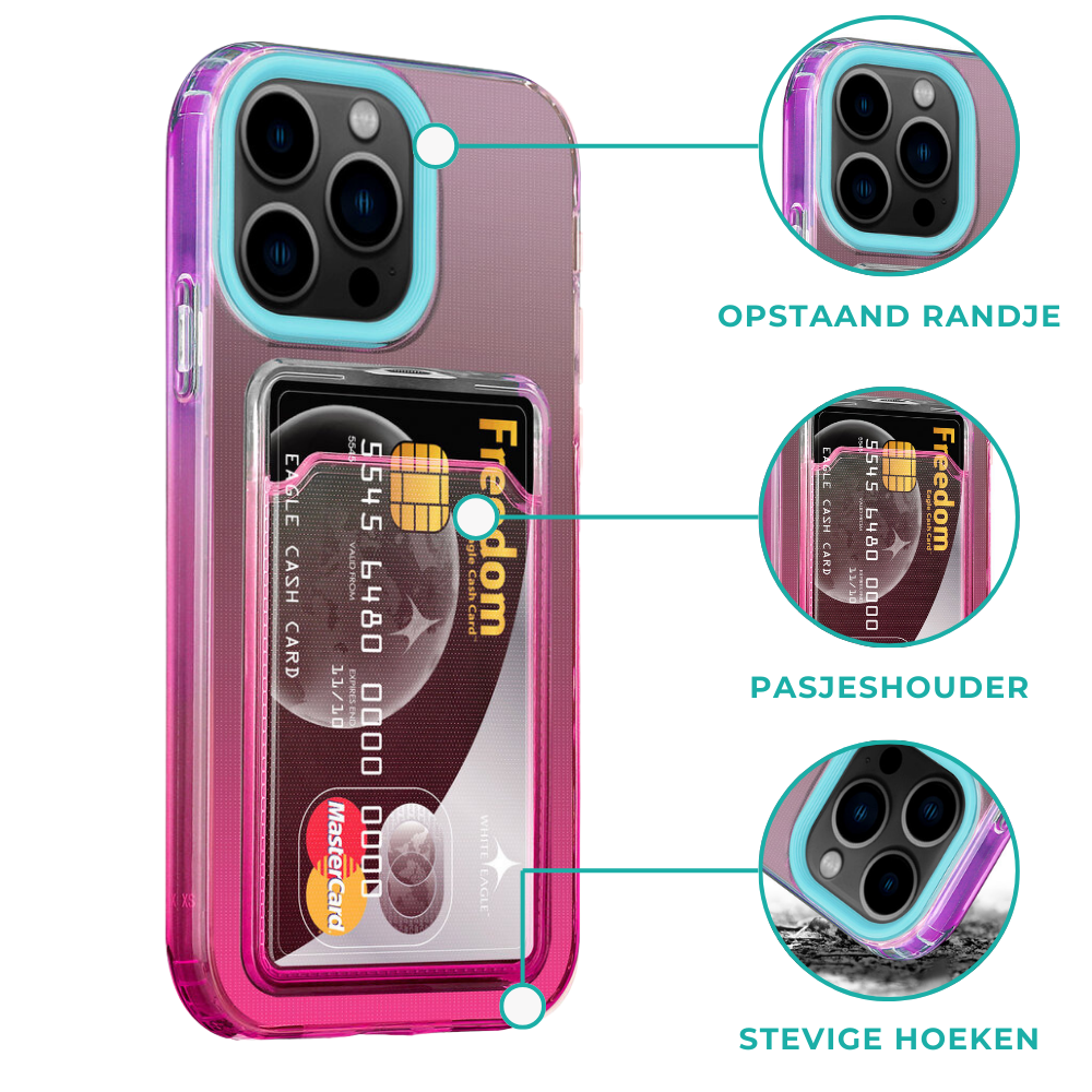 ShieldCase® ShieldCase iPhone 13 Mini hoesje colorful pasjeshouder (turquoise/roze) ShieldCase® ShieldCase iPhone 13 Mini hoesje colorful pasjeshouder (turquoise/roze)