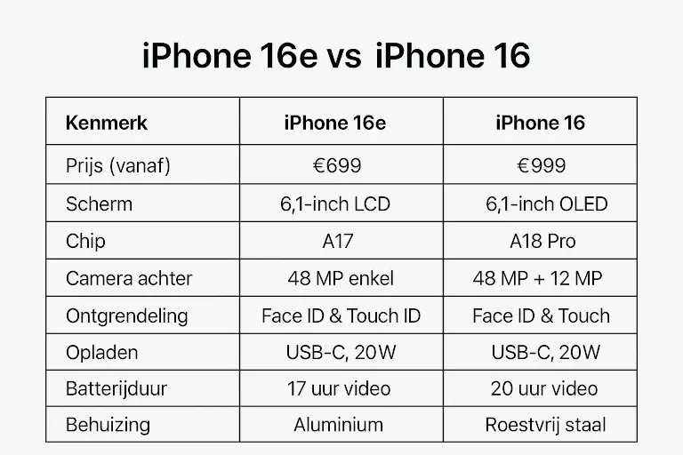 iphone 16e en iphone 16 verschillen