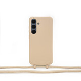 Coverzs Samsung Galaxy S24 siliconen hoesje met koord (beige)