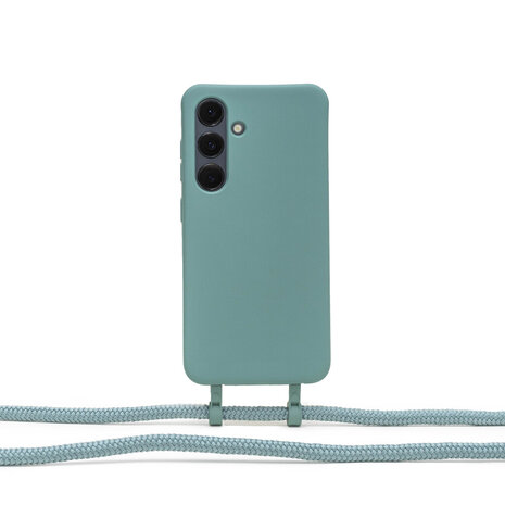 Coverzs Coverzs Samsung Galaxy S25 siliconen hoesje met koord (donkergroen)
