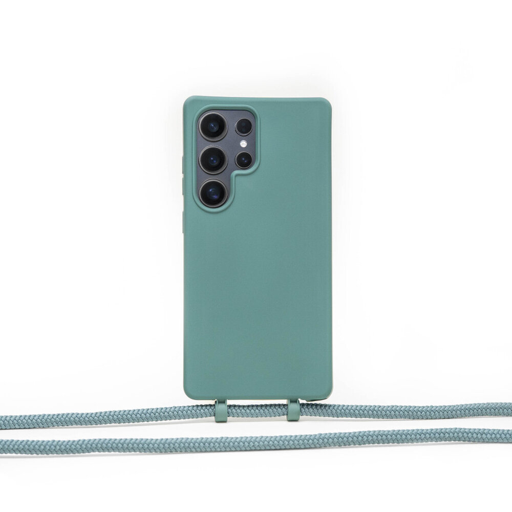 Coverzs Coverzs Samsung Galaxy S24 Ultra siliconen hoesje met koord (donkergroen)