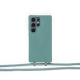 Coverzs Samsung Galaxy S24 Ultra siliconen hoesje met koord (donkergroen)