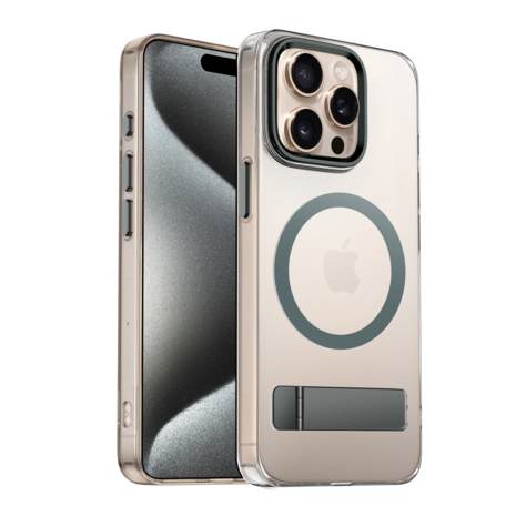 Coverzs Coverzs iPhone 15 Pro Max MagSafe hardcase met standaard (grijs) Coverzs Coverzs iPhone 15 Pro Max MagSafe hardcase met standaard (grijs)