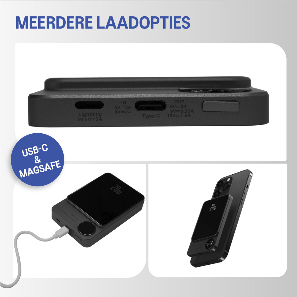 Coverzs Coverzs 20W MagSafe Solid 5.000 mAh Powerbank (zwart) Coverzs Coverzs 20W MagSafe Solid 5.000 mAh Powerbank (zwart)