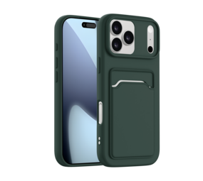 ShieldCase® iPhone 17 Pro Max siliconen hoesje met pasjeshouder (donkergroen)