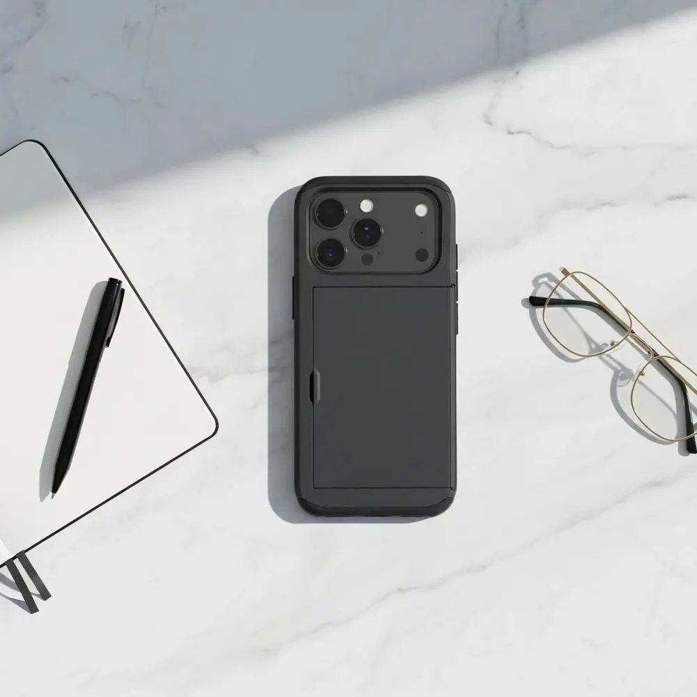 ShieldCase® ShieldCase iPhone 17 Pro Max Kaarthouder case met slider (zwart) ShieldCase® ShieldCase iPhone 17 Pro Max Kaarthouder case met slider (zwart)