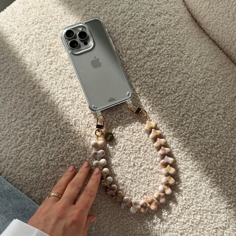 xoxo Wildhearts xoxo Wildhearts iPhone 17 Pro Max - Funky Hearts (Champagne Pearl) Transparant koordhoesje xoxo Wildhearts xoxo Wildhearts iPhone 17 Pro Max - Funky Hearts (Champagne Pearl) Transparant koordhoesje