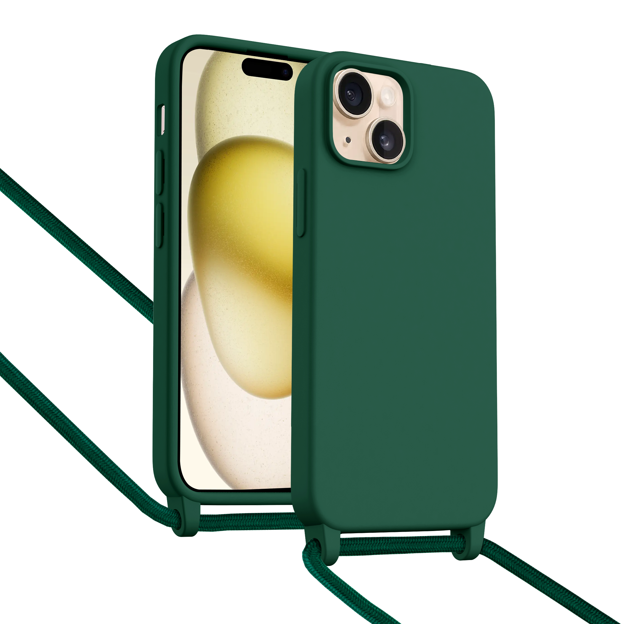 iPhone 15 hoesje met telefoonkoord (donkergroen) - Phone-Factory