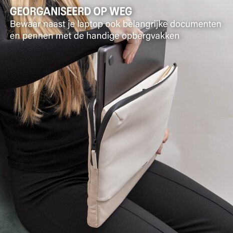 Coverzs Coverzs Nylon & PU leren laptop sleeve - 14 Inch (beige) Coverzs Coverzs Nylon & PU leren laptop sleeve - 14 Inch (beige)