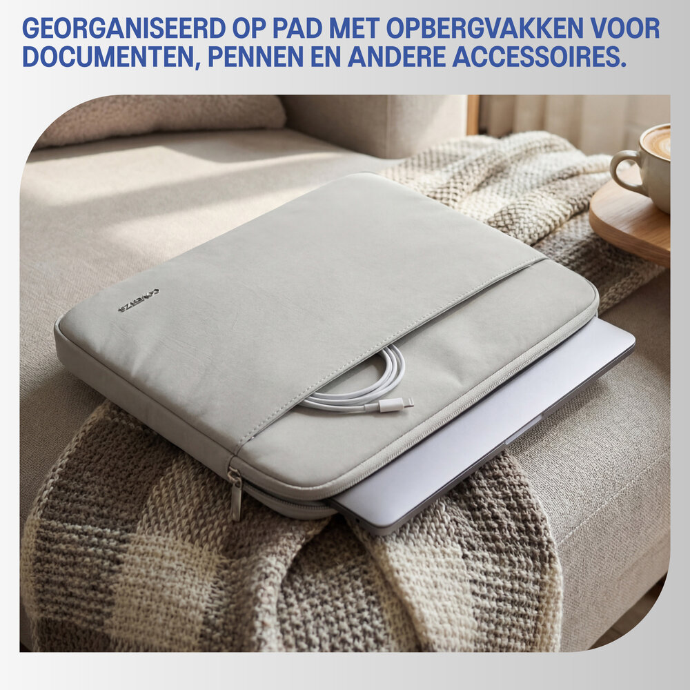Coverzs Coverzs Luxe laptop sleeve met extra vak - 14 Inch (lichtgrijs)