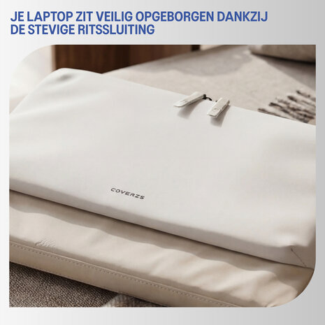 Coverzs Coverzs Nylon & PU leren laptop sleeve - 15,6 Inch (beige)