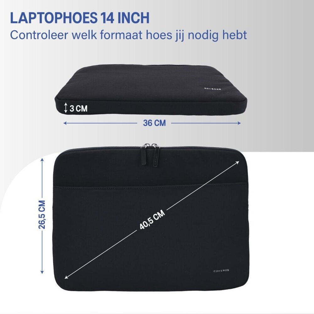Coverzs Coverzs Luxe laptop sleeve met extra vak - 14 Inch (zwart)