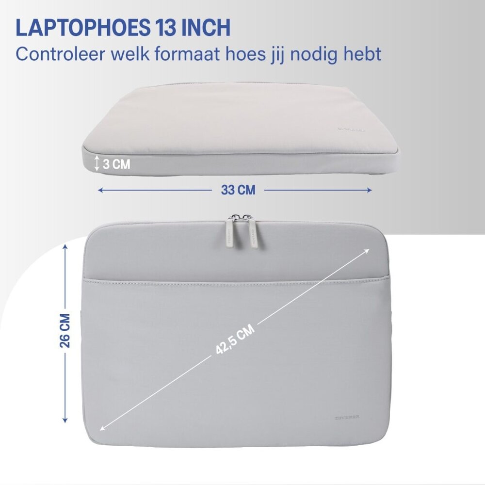 Coverzs Coverzs Luxe laptop sleeve met extra vak - 13 Inch (lichtgrijs)