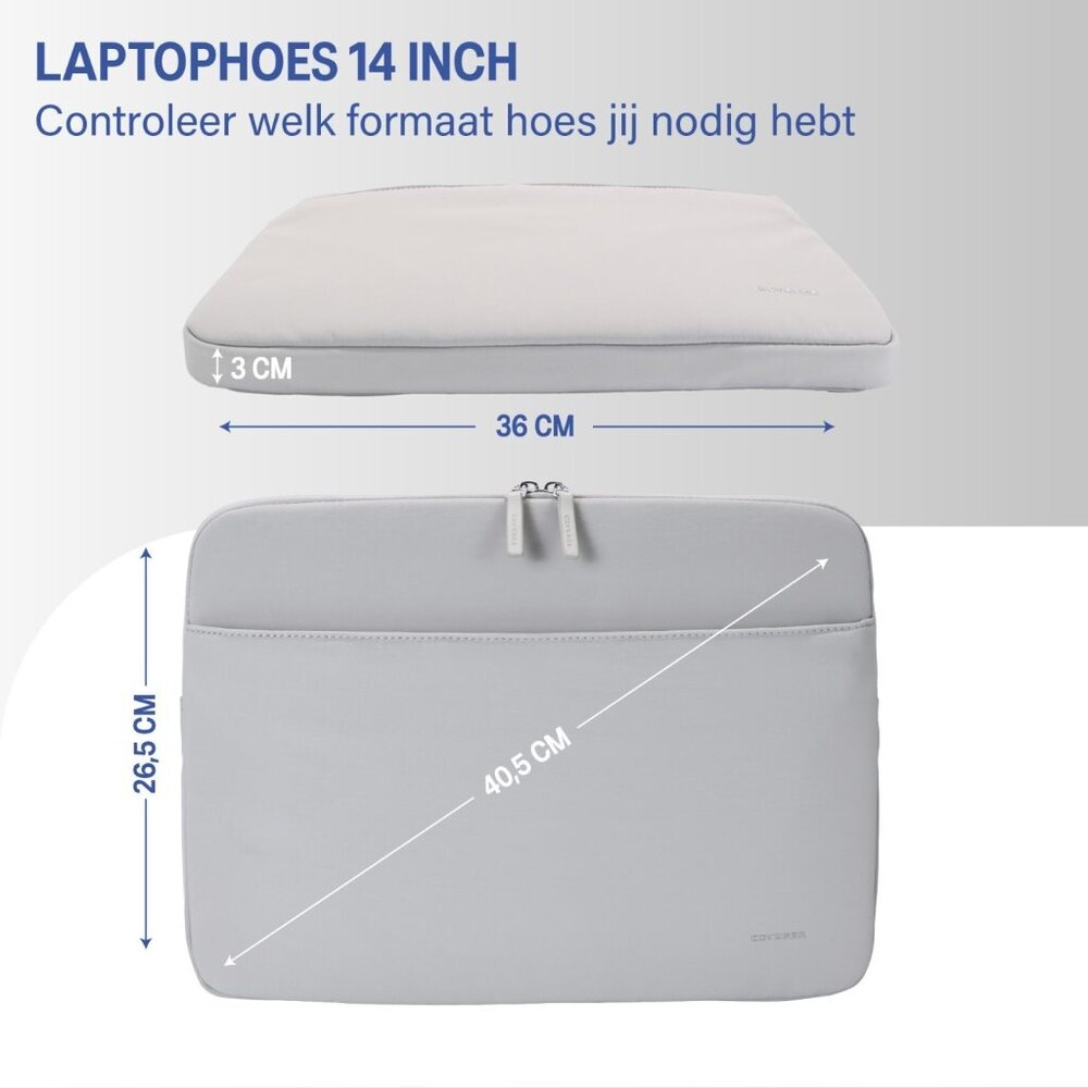 Coverzs Coverzs Luxe laptop sleeve met extra vak - 14 Inch (lichtgrijs)