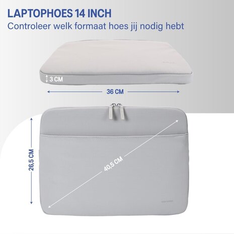 Coverzs Coverzs Luxe laptop sleeve met extra vak - 14 Inch (lichtgrijs)
