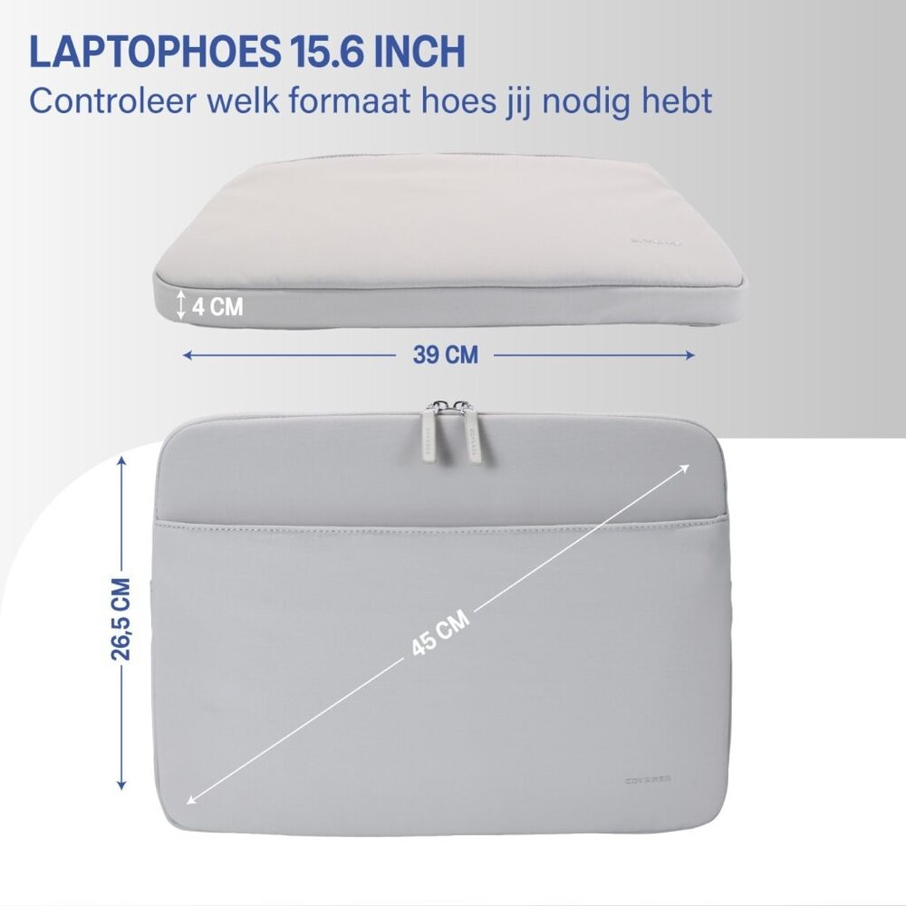 Coverzs Coverzs Luxe laptop sleeve met extra vak - 15,6 Inch (lichtgrijs)